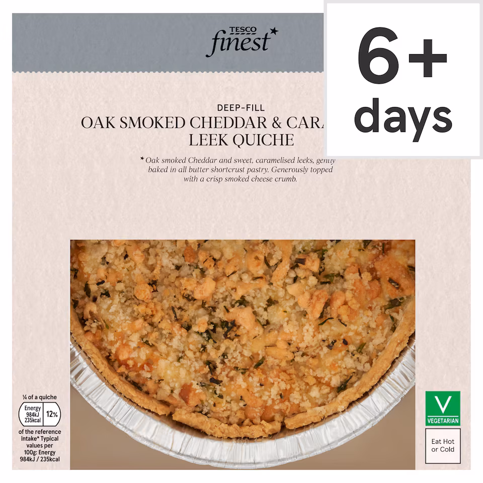 Tesco Finest Oak Smoked Cheddar & Caramelised Leek Quiche 400g