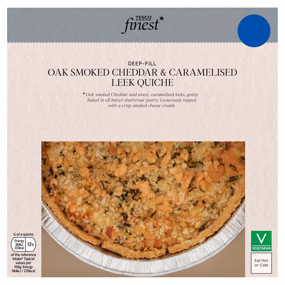 Tesco Finest Oak Smoked Cheddar & Caramelised Leek Quiche 400g