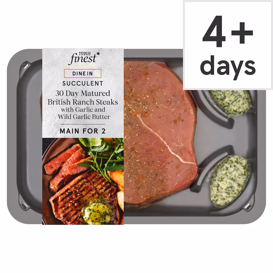 Tesco Finest Dine In 30 Day Matured British Ranch Steaks With Wild Garlic Butter 323G