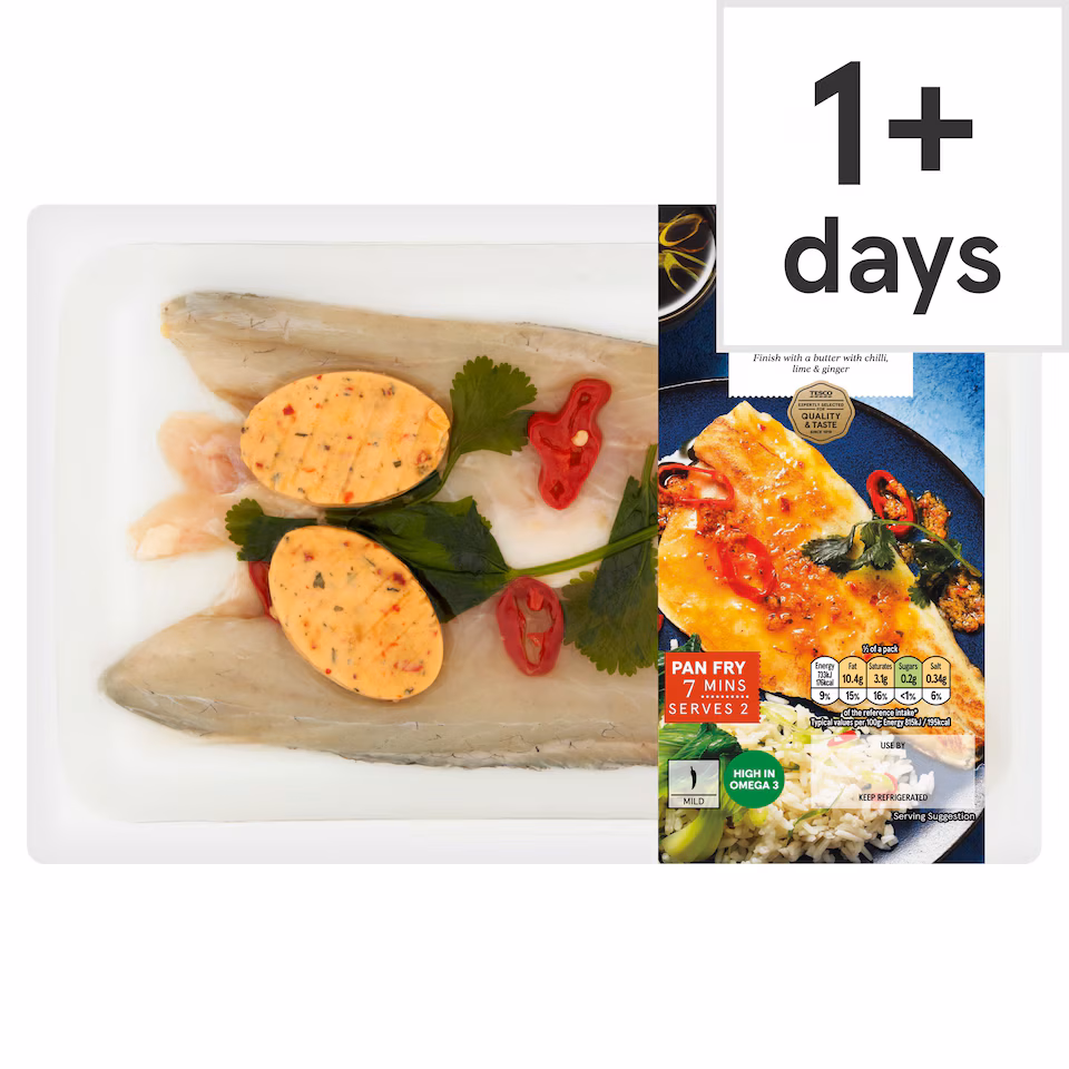Tesco 2 Chilli, Lime & Ginger Sea Bass Fillets 205g