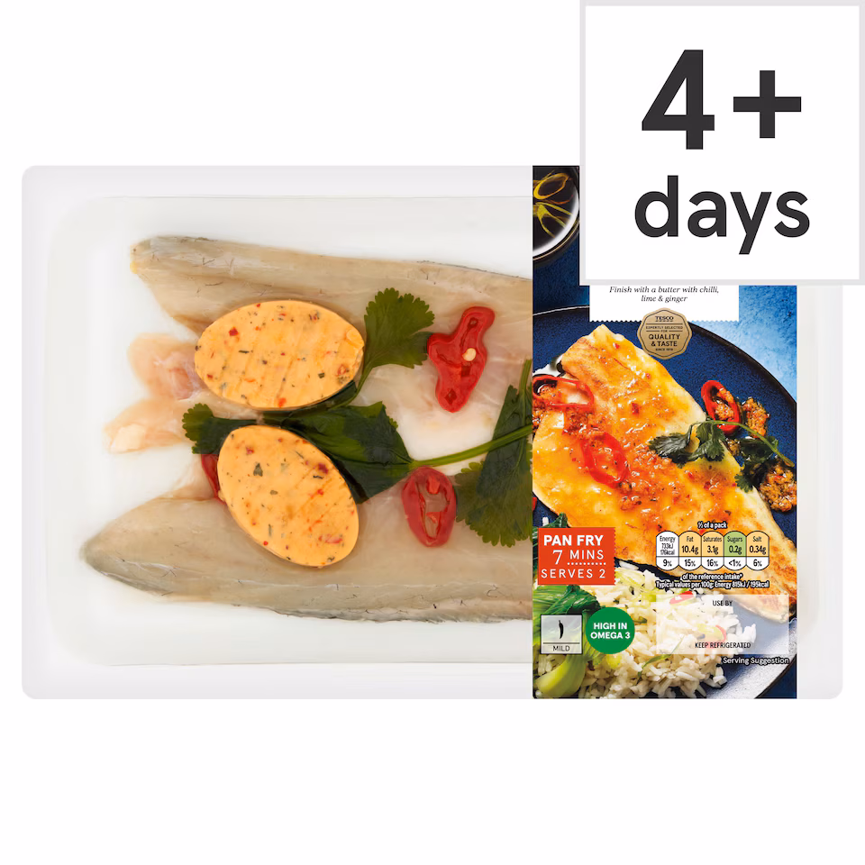 Tesco 2 Chilli, Lime & Ginger Sea Bass Fillets 205g