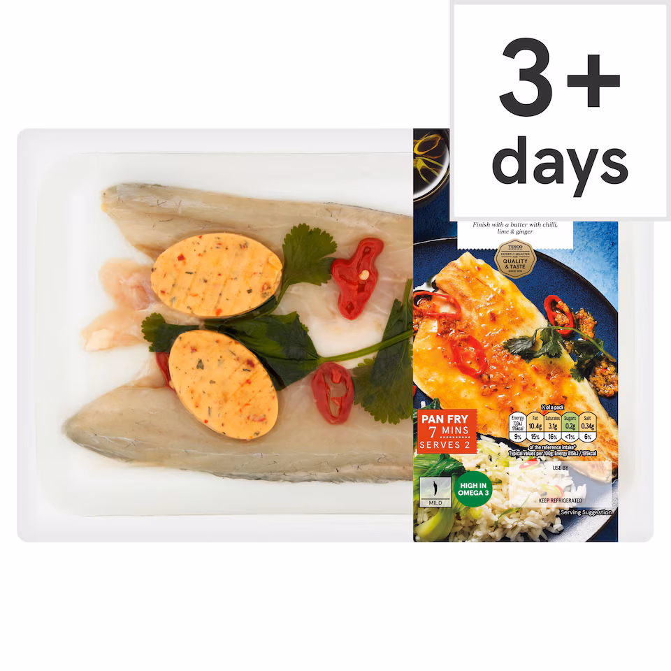 Tesco 2 Chilli, Lime & Ginger Sea Bass Fillets 205g