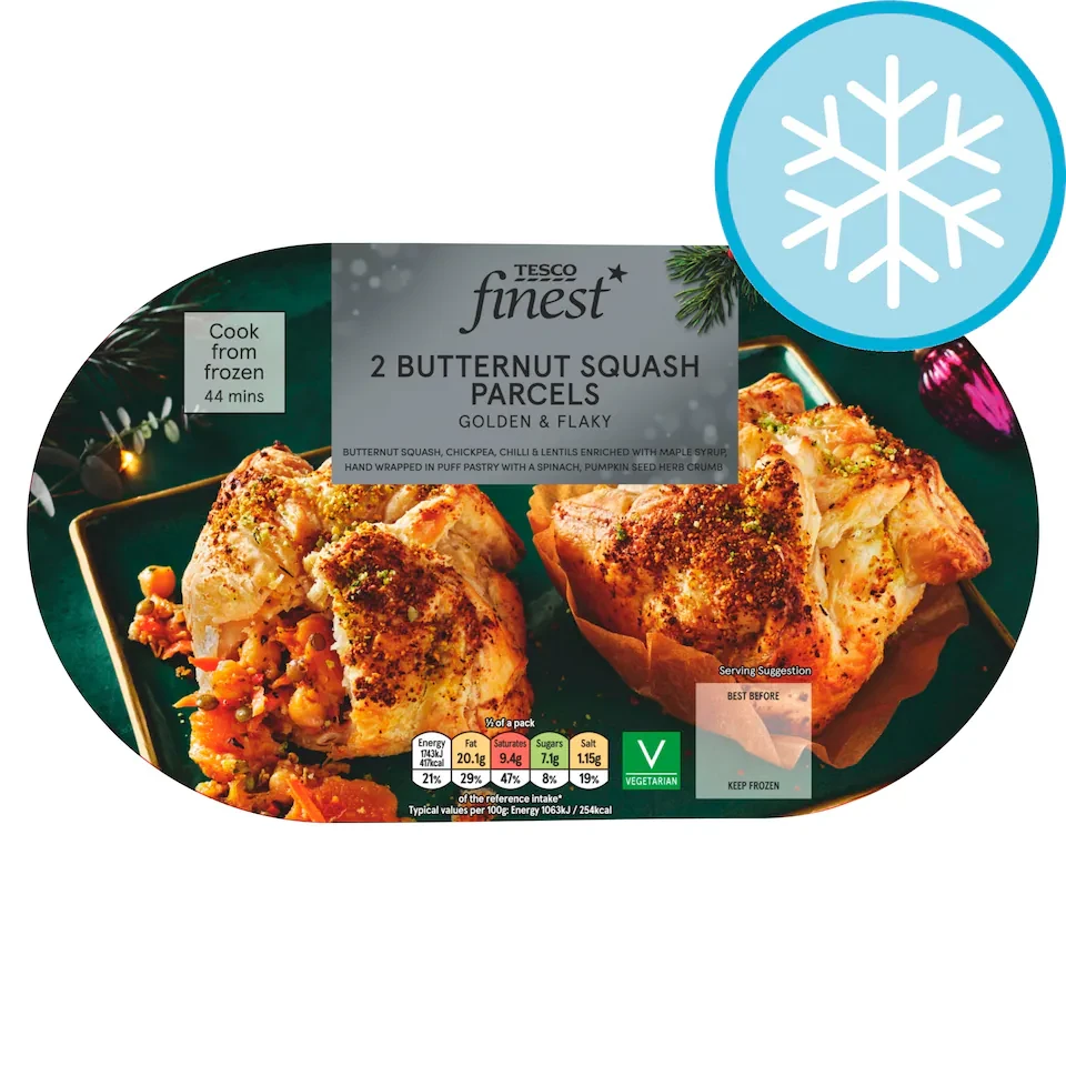 Tesco Finest Butternut Squash, Chickpea & Chilli Parcels Topped with a Spinach, Herb & Seed Crumb 356g
