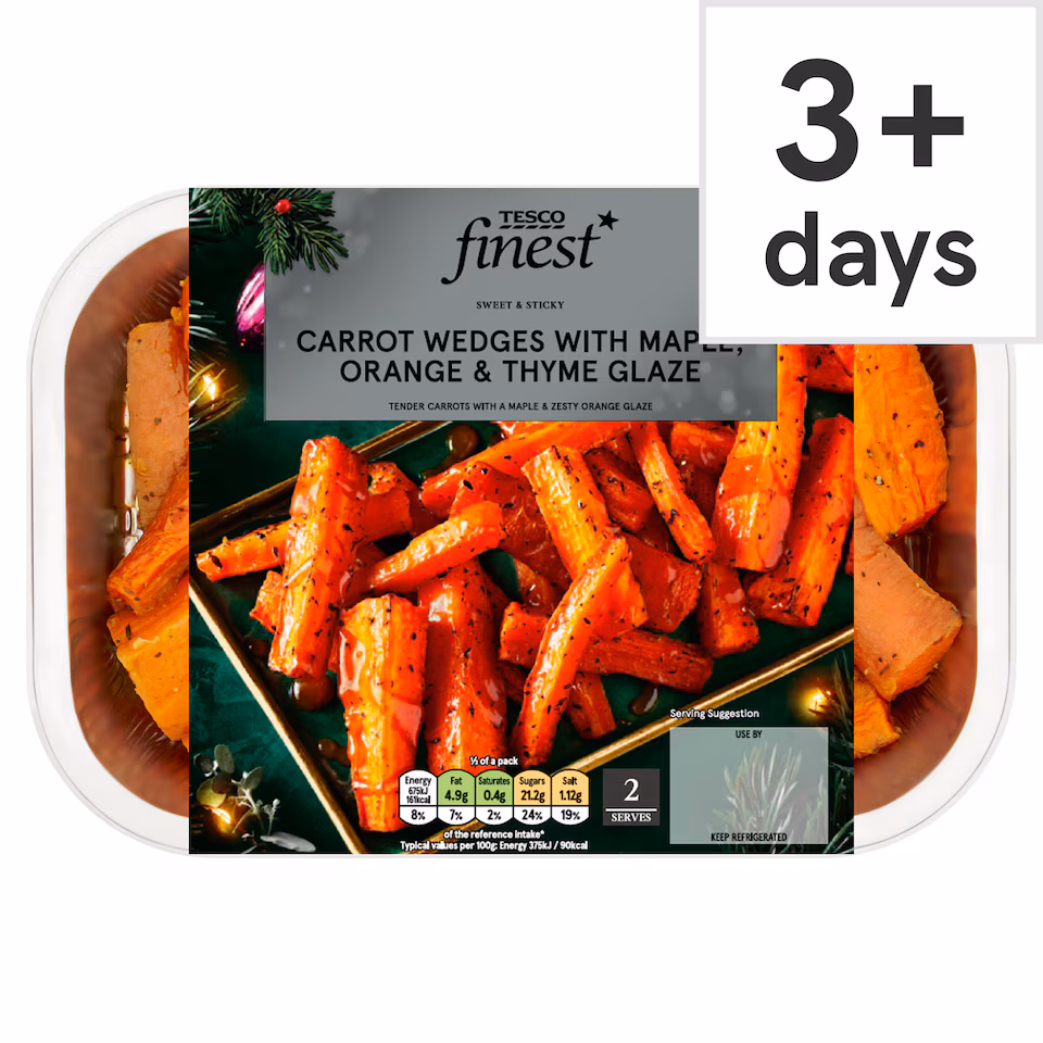 Tesco Finest Carrot Wedges With Maple, Orange & Thyme Glaze 400g