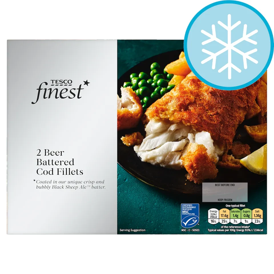 Tesco Finest 2 Beer Battered Cod Fillets 300g