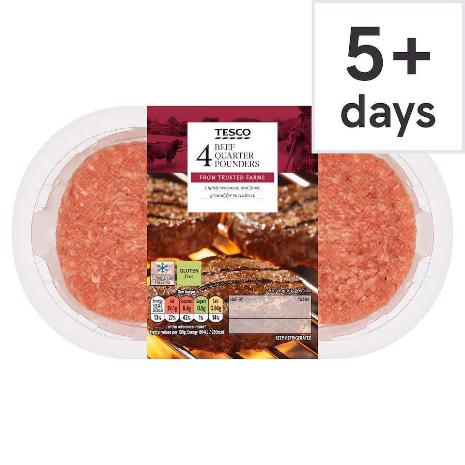Tesco 4 Quarter Pounder Beef Burger 454g