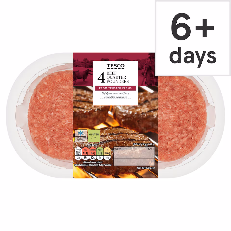Tesco 4 Quarter Pounder Beef Burger 454g