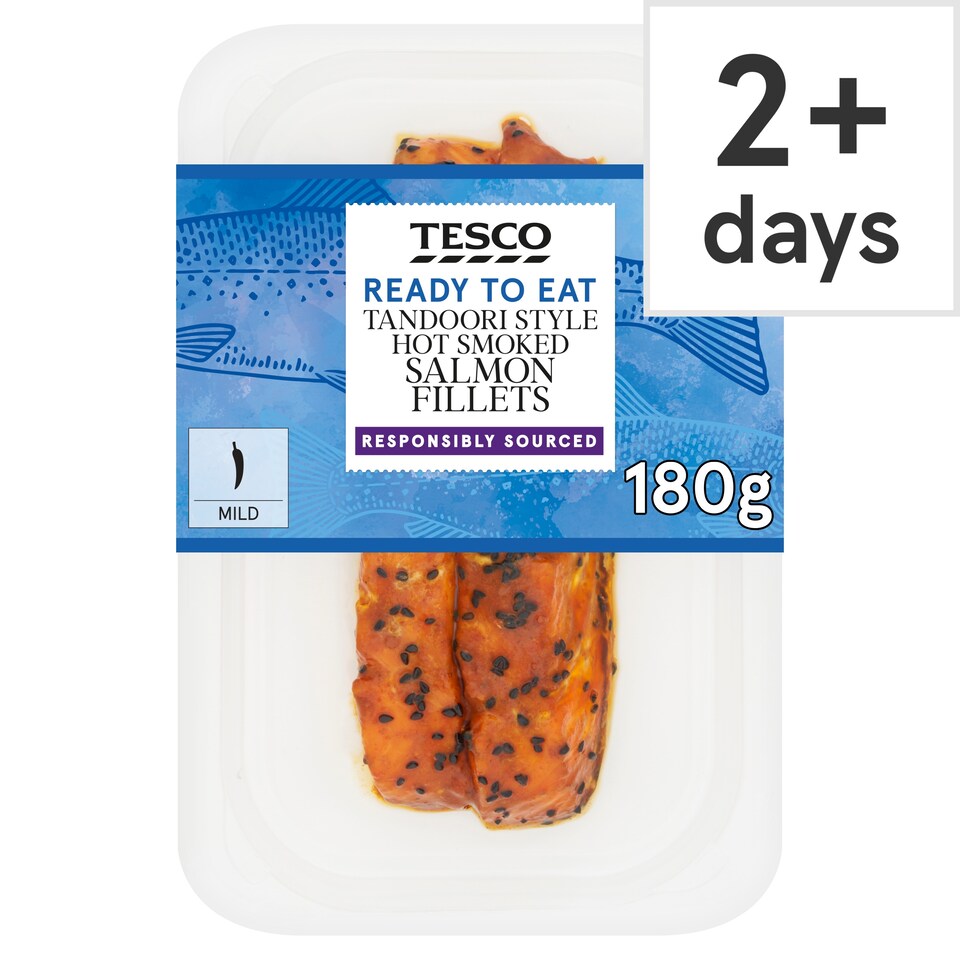 Tesco Ready to Eat Tandoori Style Hot Smoked Salmon Fillets 180g