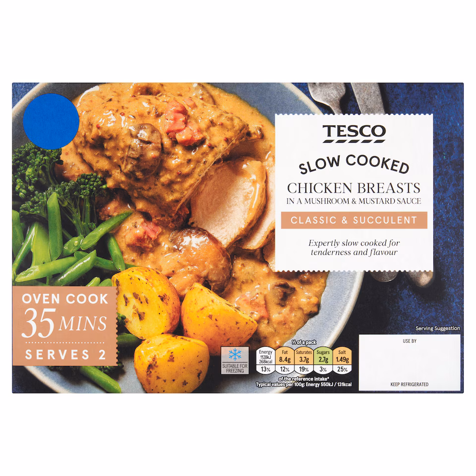 Tesco Slow Cooked Chicken Breasts in a creamy Mushroom and Mustard sauce 470g