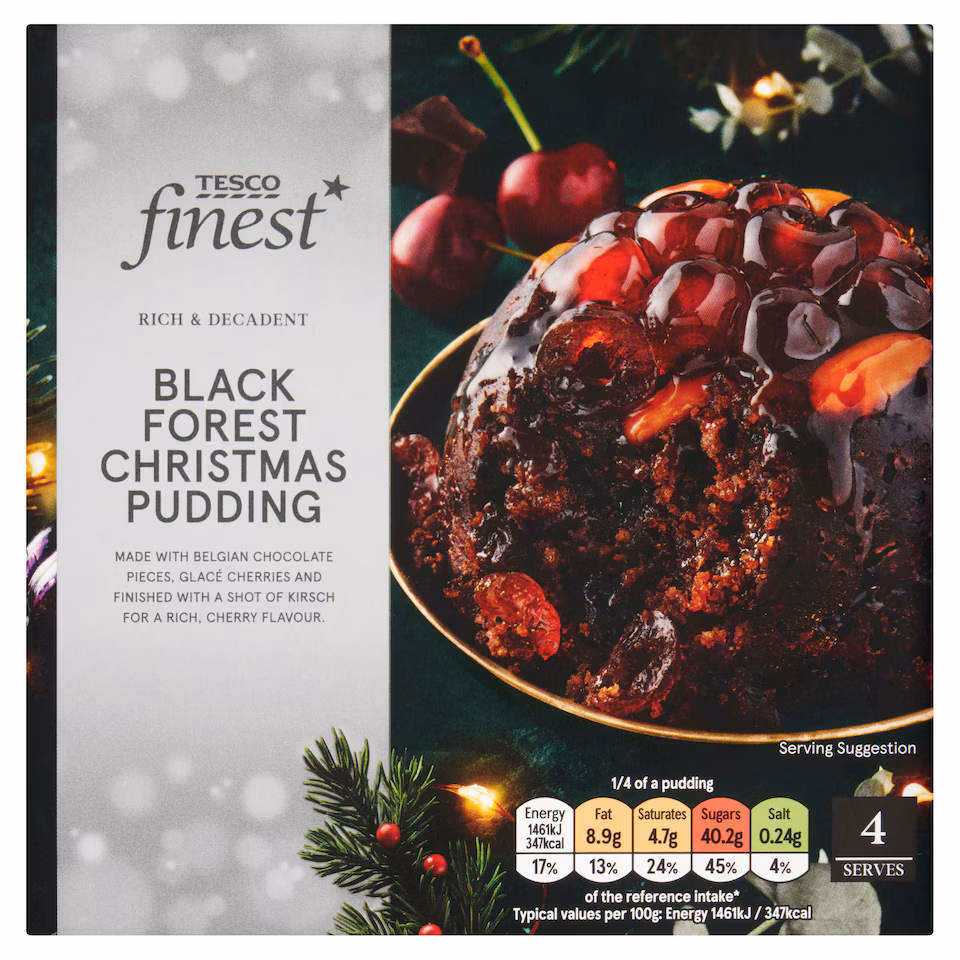 TESCO FINEST BLACK FOREST CHRISTMAS PUDDING 400G