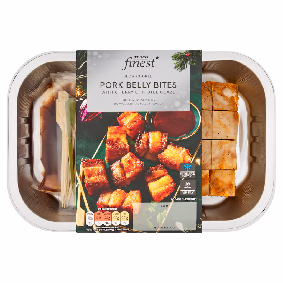 Tesco Finest Pork Belly Bites with Chipotle Cherry BBQ Sauce 300g