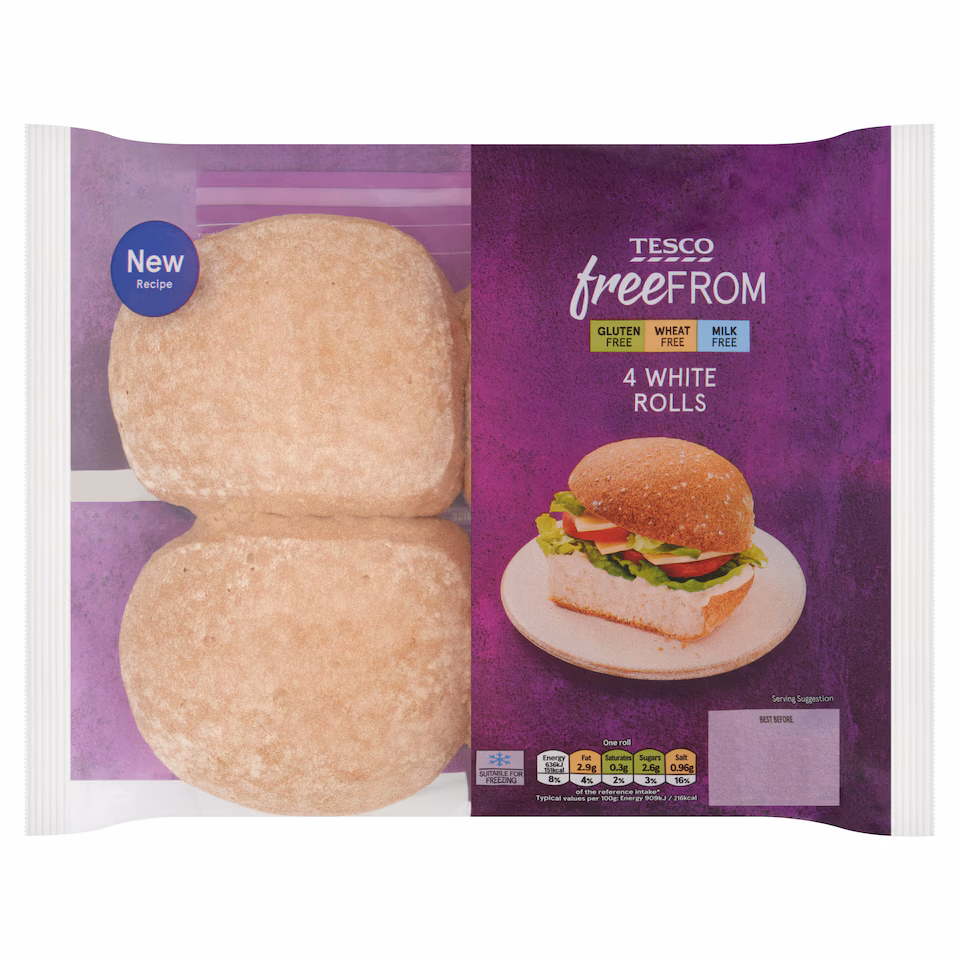 Tesco Free From White Rolls 4 Pk