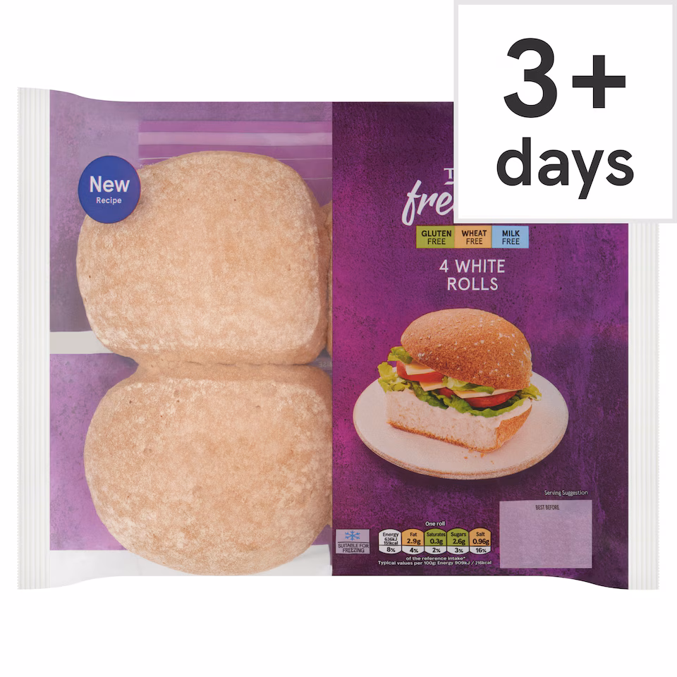 Tesco Free From White Rolls 4 Pk