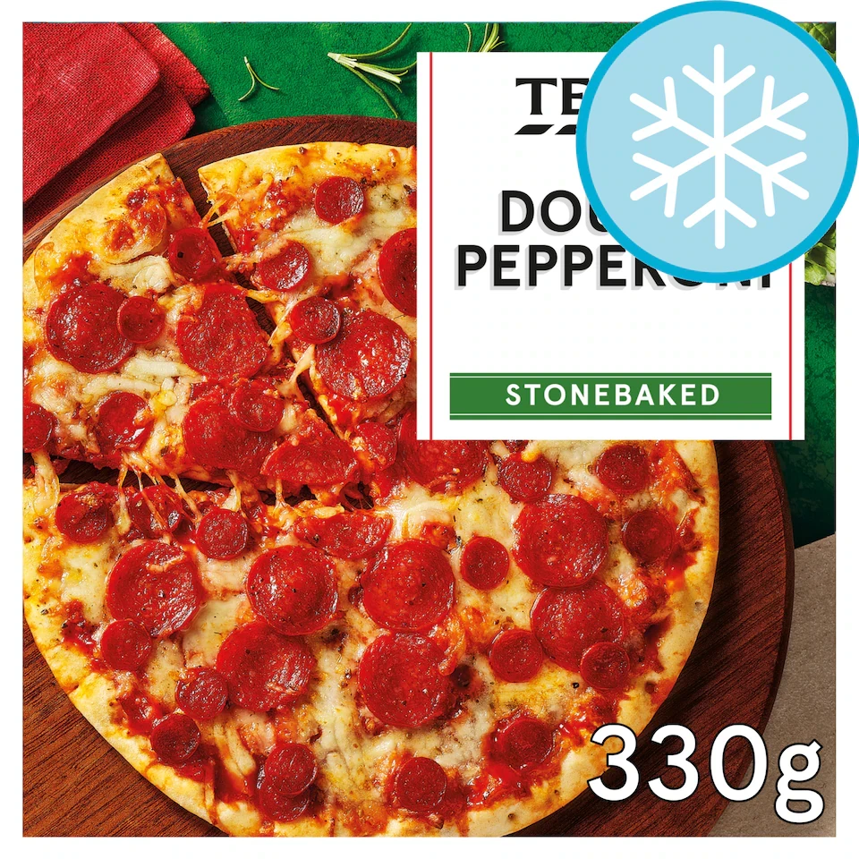 TESCO STONEBAKED DOUBLE PEPPERONI PIZZA 330g