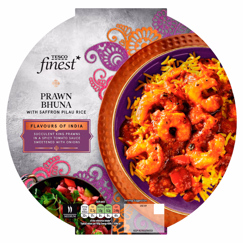 Tesco Finest Prawn Bhuna & Saffron Pilau Rice 400g