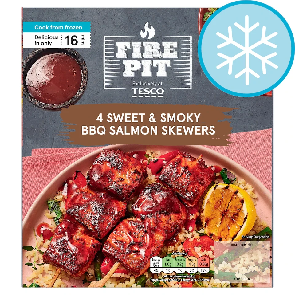Firepit Tesco 4 Sweet & Smokey BBQ Salmon Skewers 250g