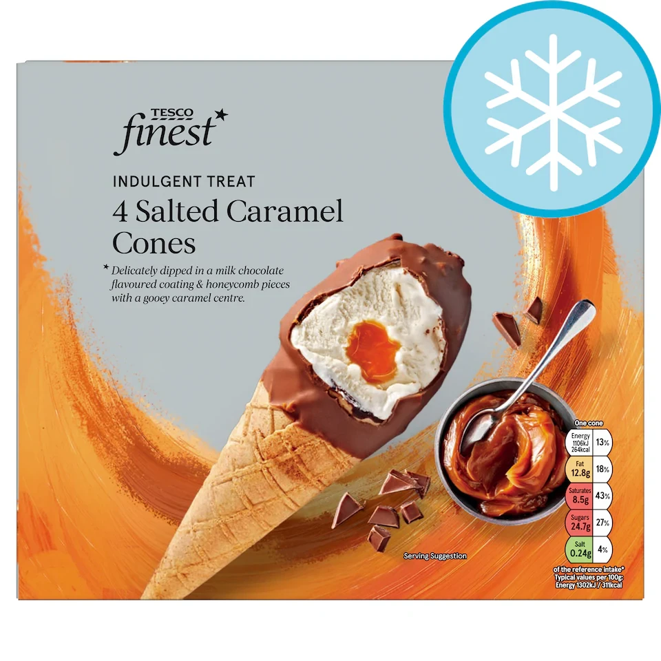 Tesco Finest 4 Salted Caramel Cones 340g