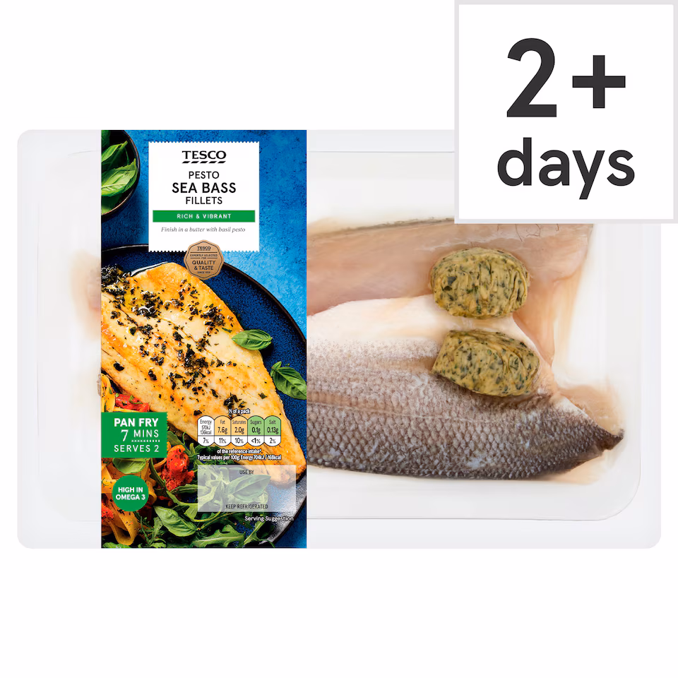 Tesco Pesto Butter Sea Bass Fillets 200g