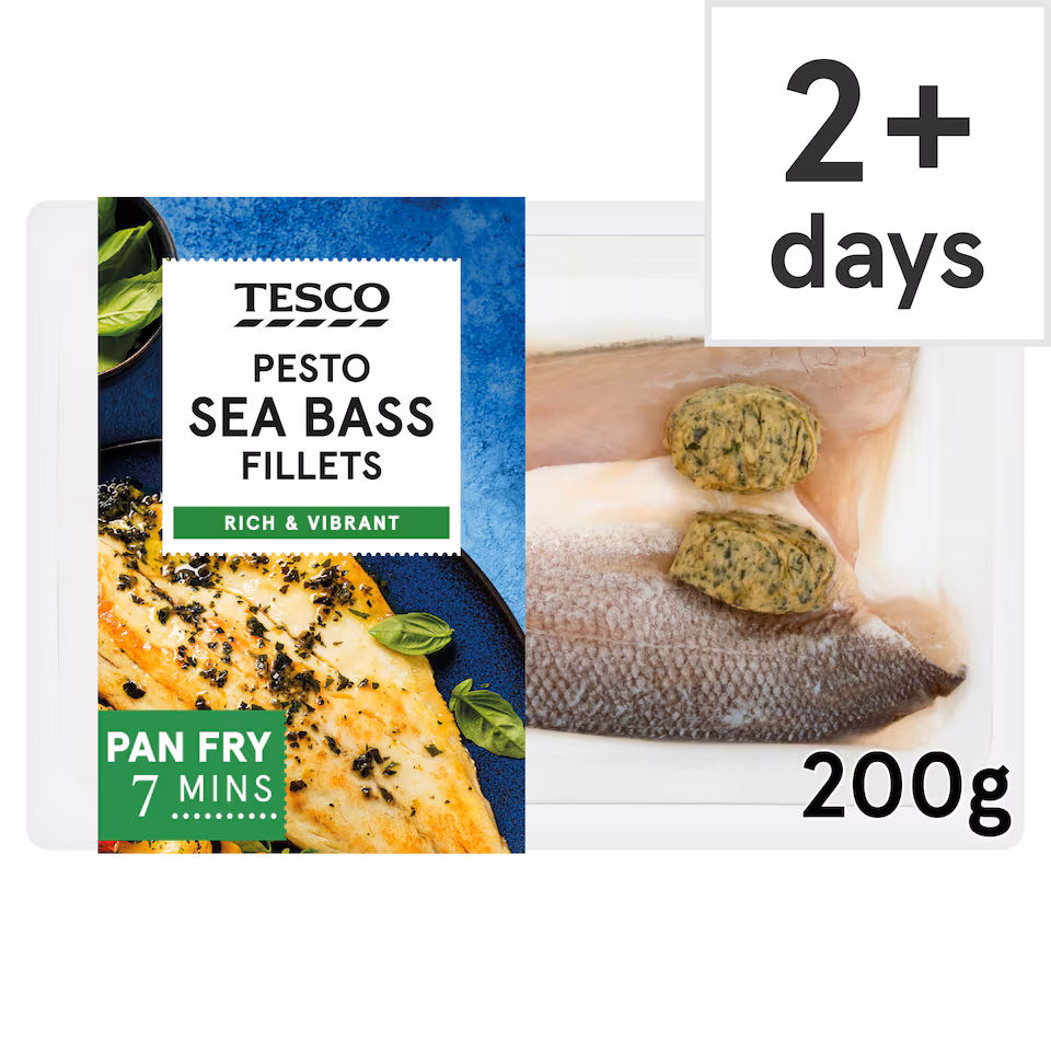 Tesco Pesto Butter Sea Bass Fillets 200g