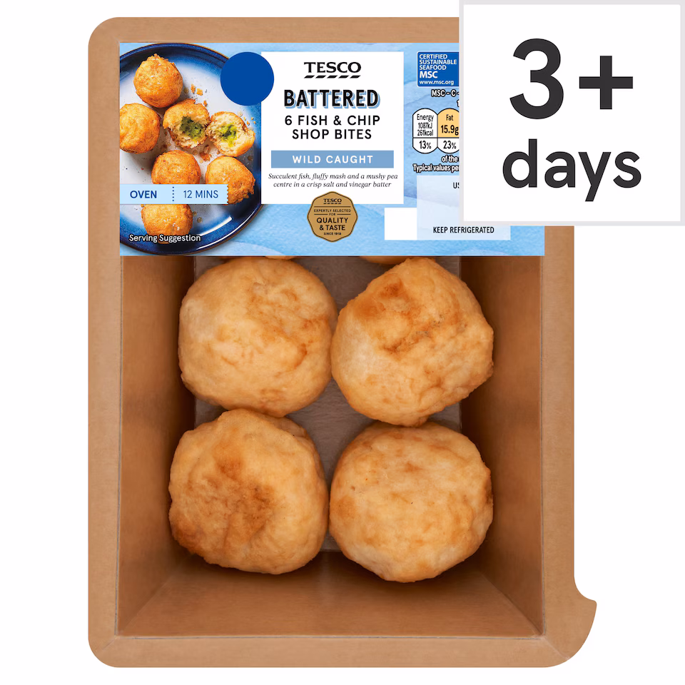 Tesco Battered 6 Fish & Chip Shop Bites 235g