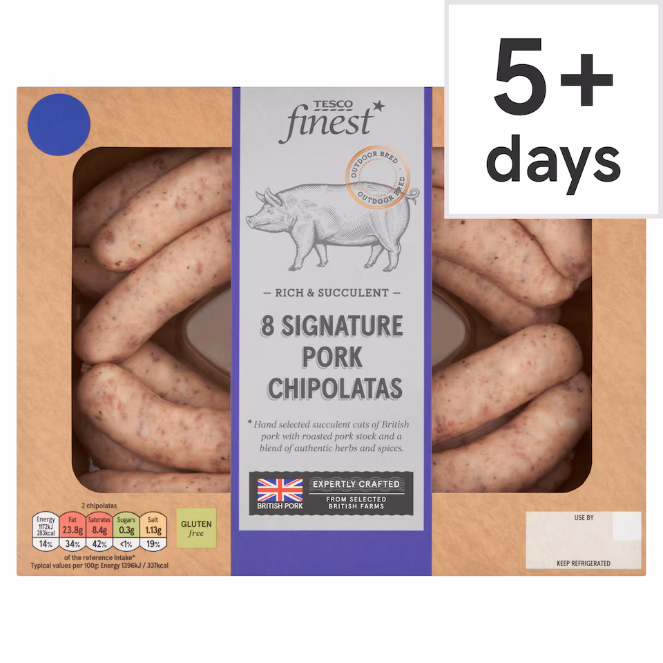 Tesco Finest Signature 8 Pork Chipolatas 440g