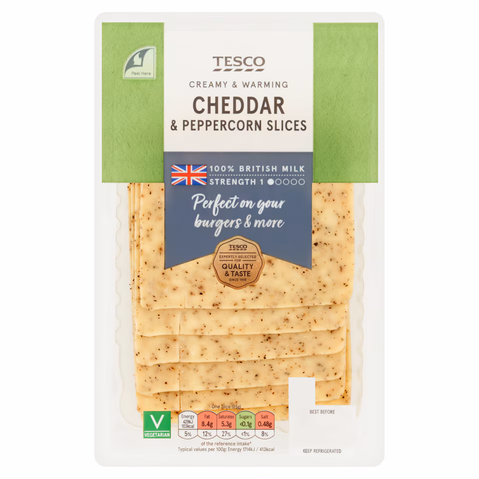 Tesco Cheddar and Peppercorn Slices 150g