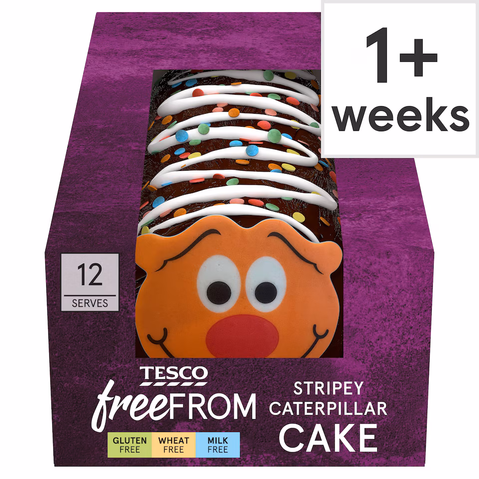 TESCO FREE FROM STRIPEY CATERPILLAR CAKE