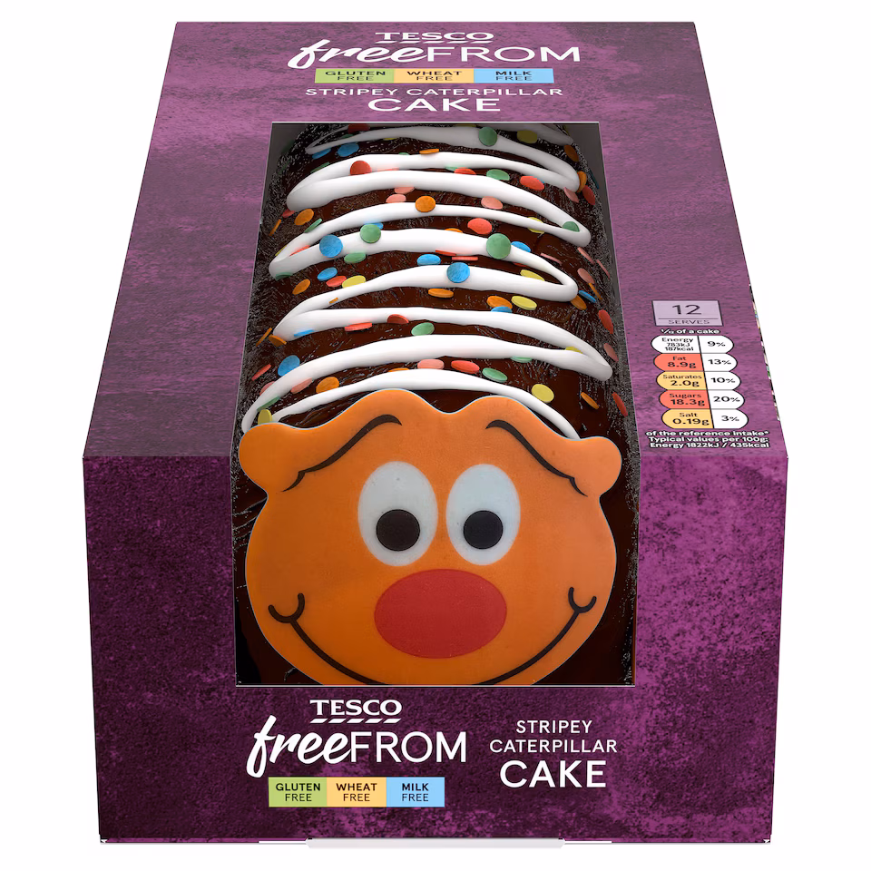 TESCO FREE FROM STRIPEY CATERPILLAR CAKE
