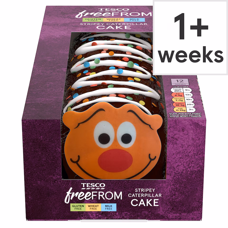 TESCO FREE FROM STRIPEY CATERPILLAR CAKE