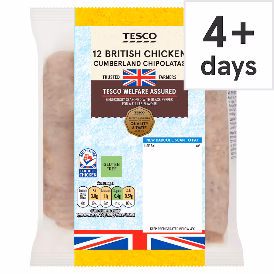 Tesco 12 Cumberland Chicken Chipolatas 375g