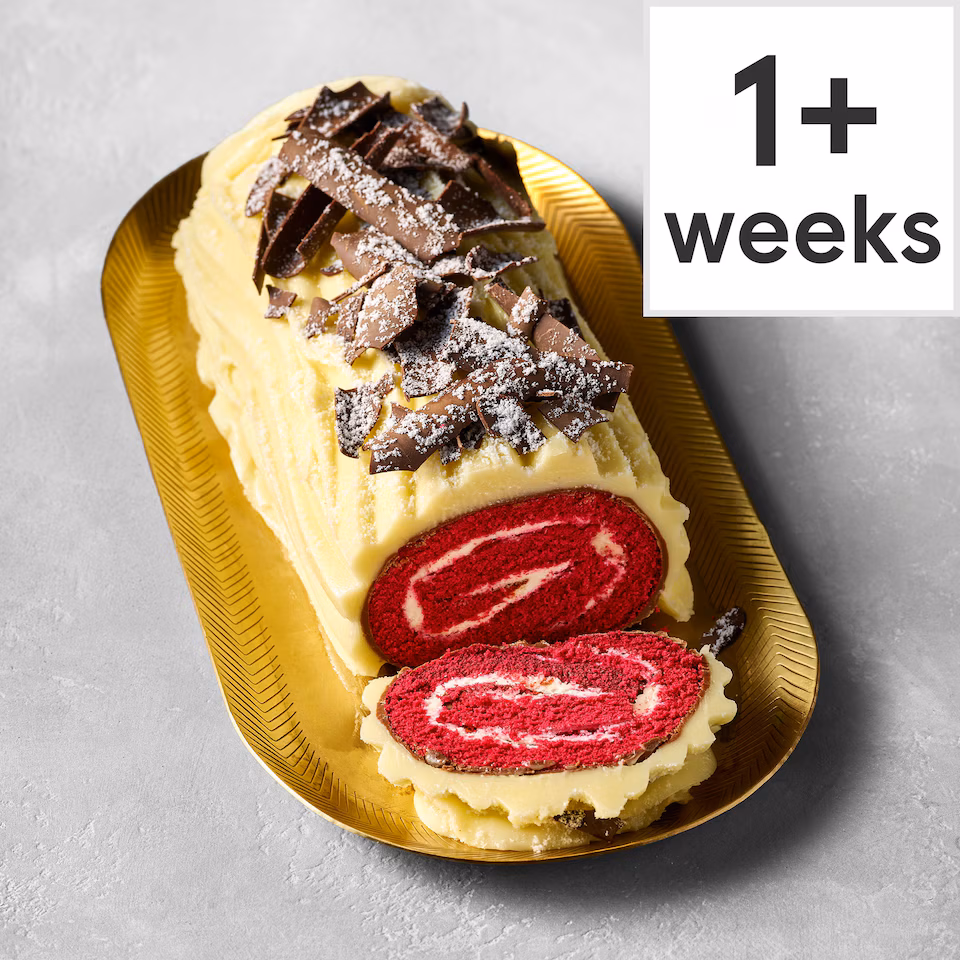 73. Tesco Finest White Chocolate & Red Velvet Yule Log 474g (Serves 8)