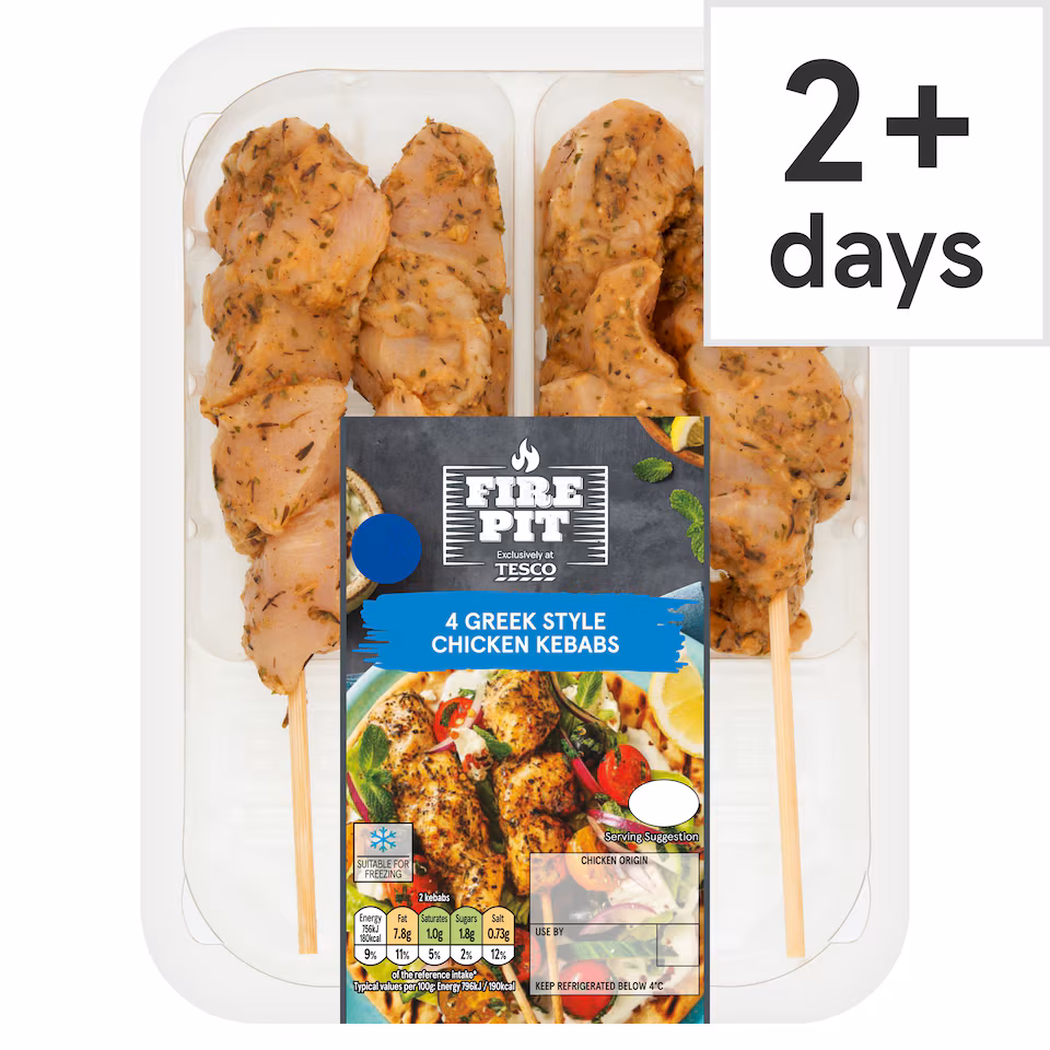 Tesco Fire Pit 4 Greek Style Chicken Kebabs 260G