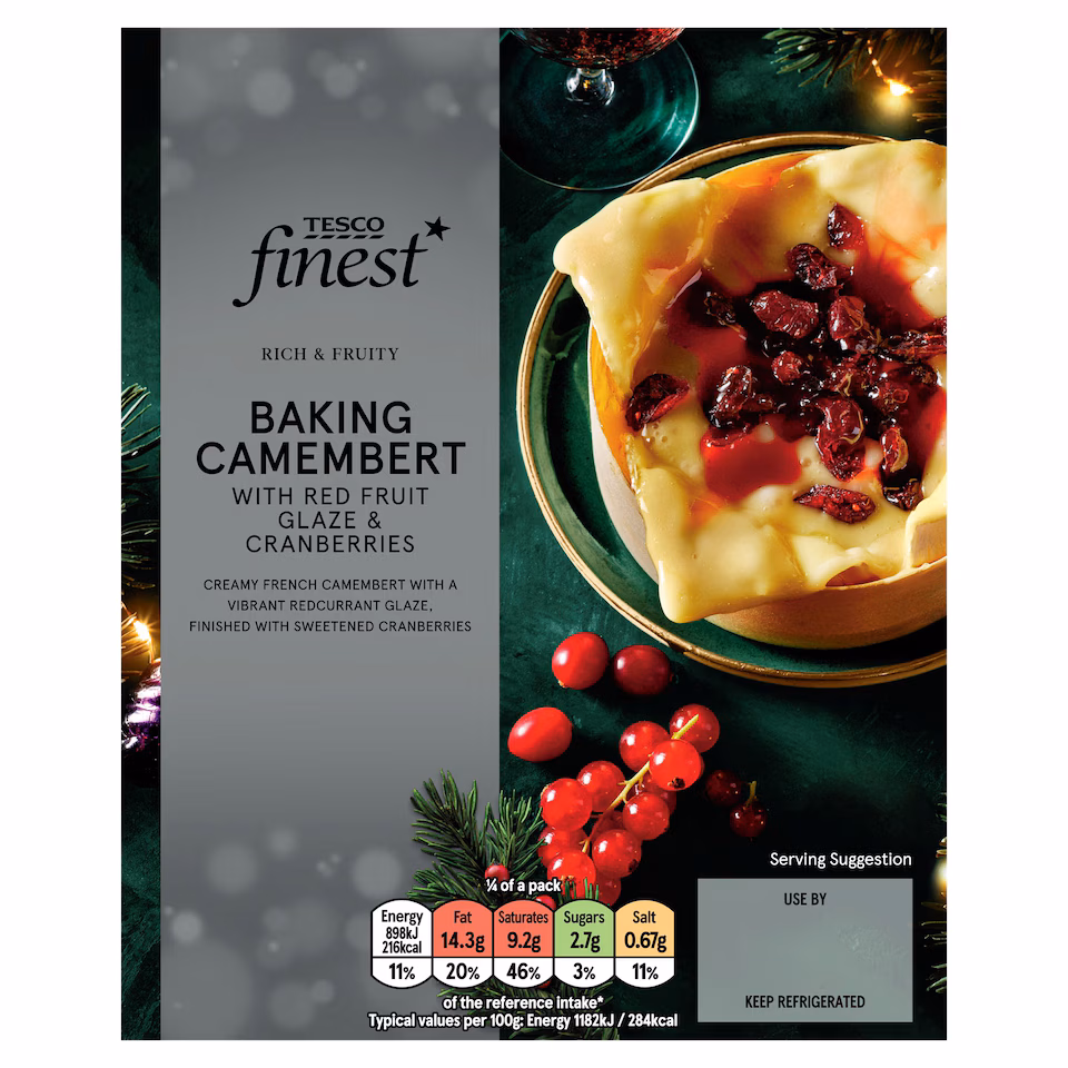 TESCO FINEST BAKING CAMEMBERT with RED FRUIT GLAZE and CRANBERRIES 305g