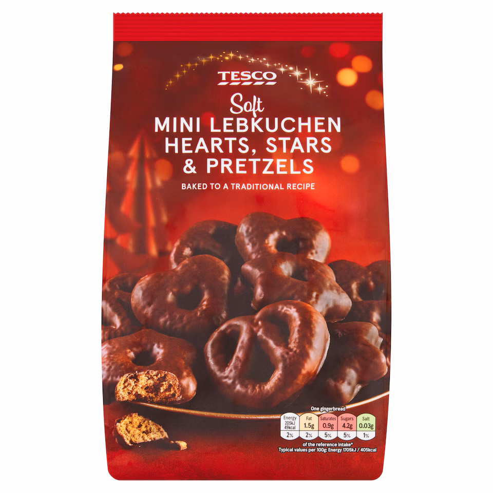 Tesco Mini Lebkuchen Stars, Hearts & Pretzels 400g
