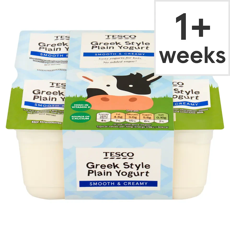 Tesco Greek Style Plain Yogurt 4 x 90g