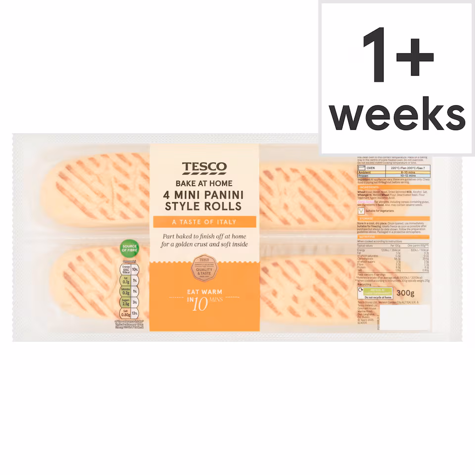 Tesco Bake at Home Mini Panini Style Rolls 4 pack