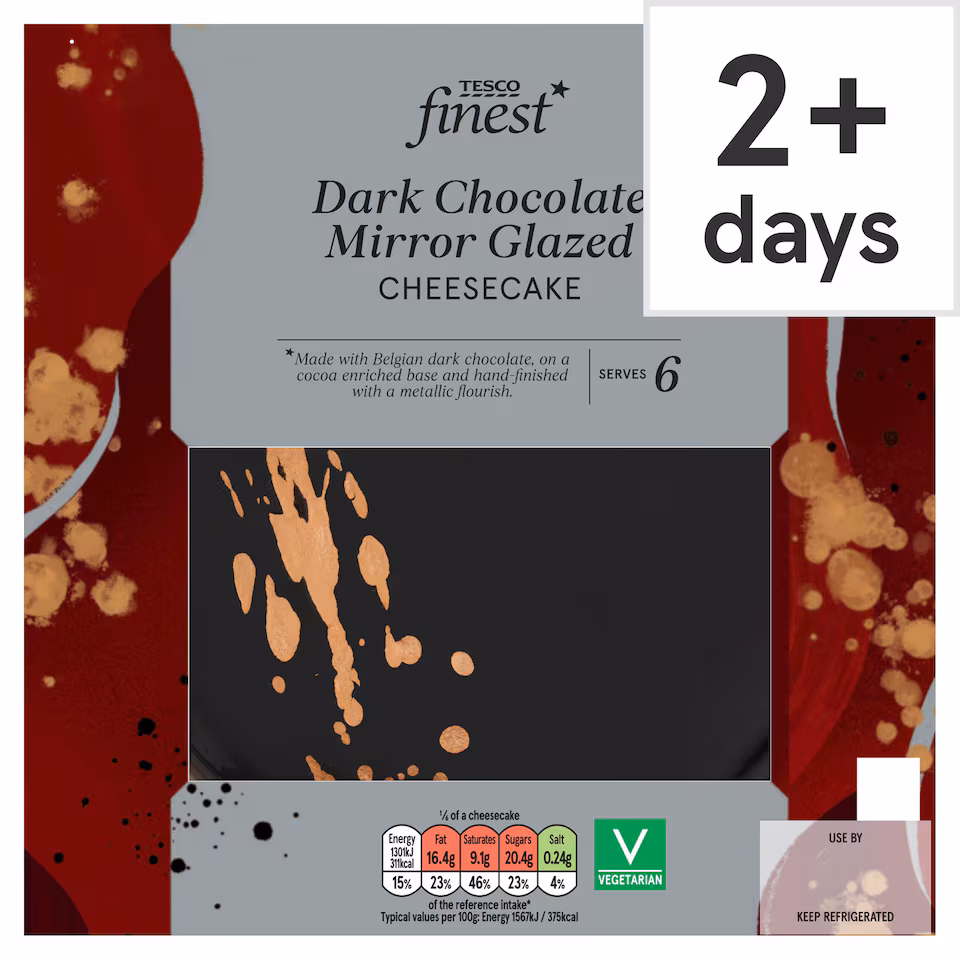 Tesco Finest Dark Chocolate Mirror Glazed Cheesecake 500g