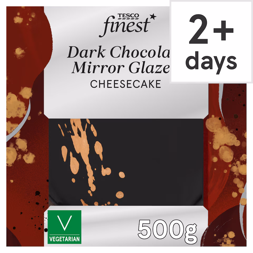 Tesco Finest Dark Chocolate Mirror Glazed Cheesecake 500g