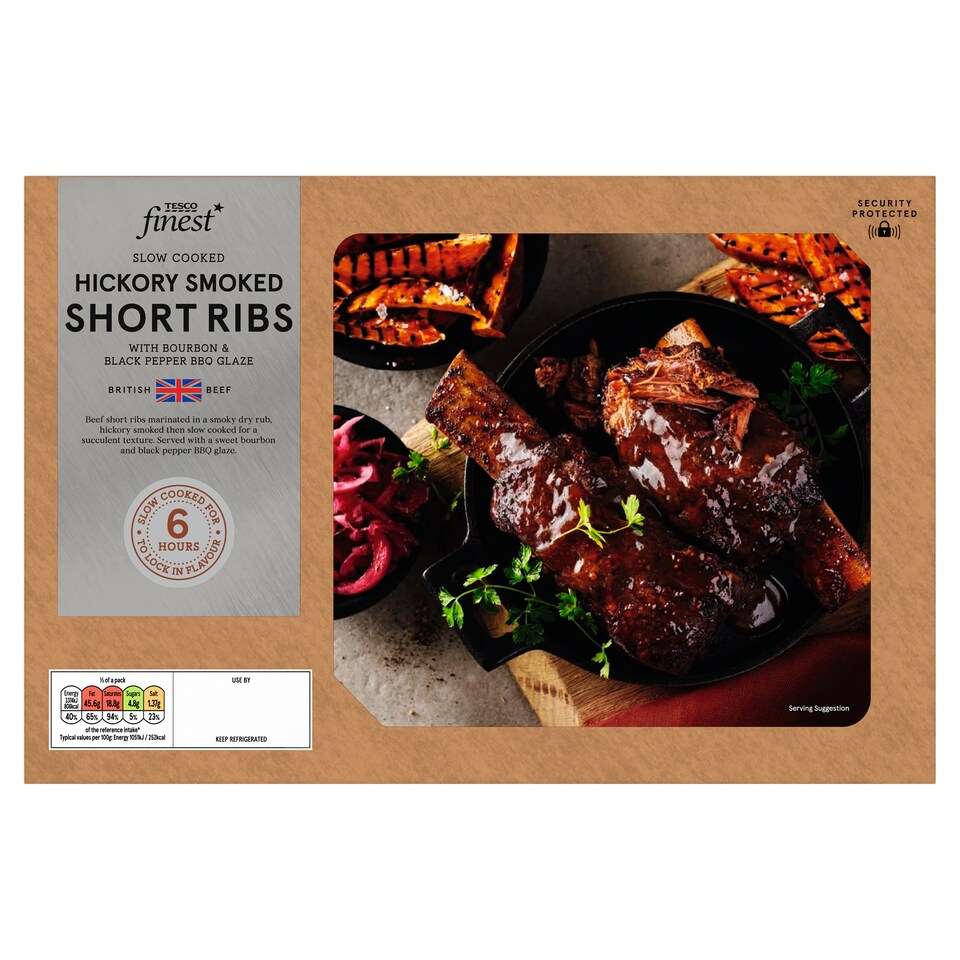Tesco Finest 2 Hickory Smoked Beef Short Ribs with a Bourbon and Black Pepper Glaze 950g