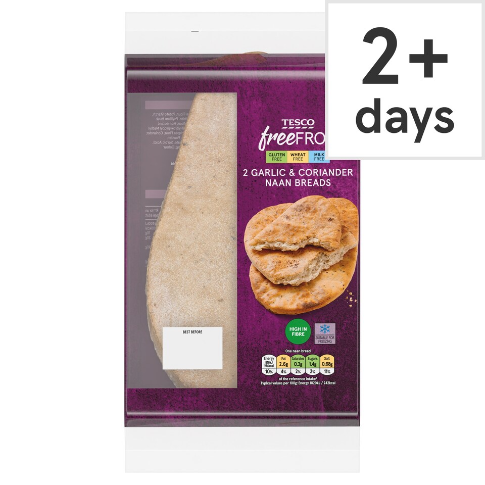 Tesco 2 Garlic & Coriander Naan Breads