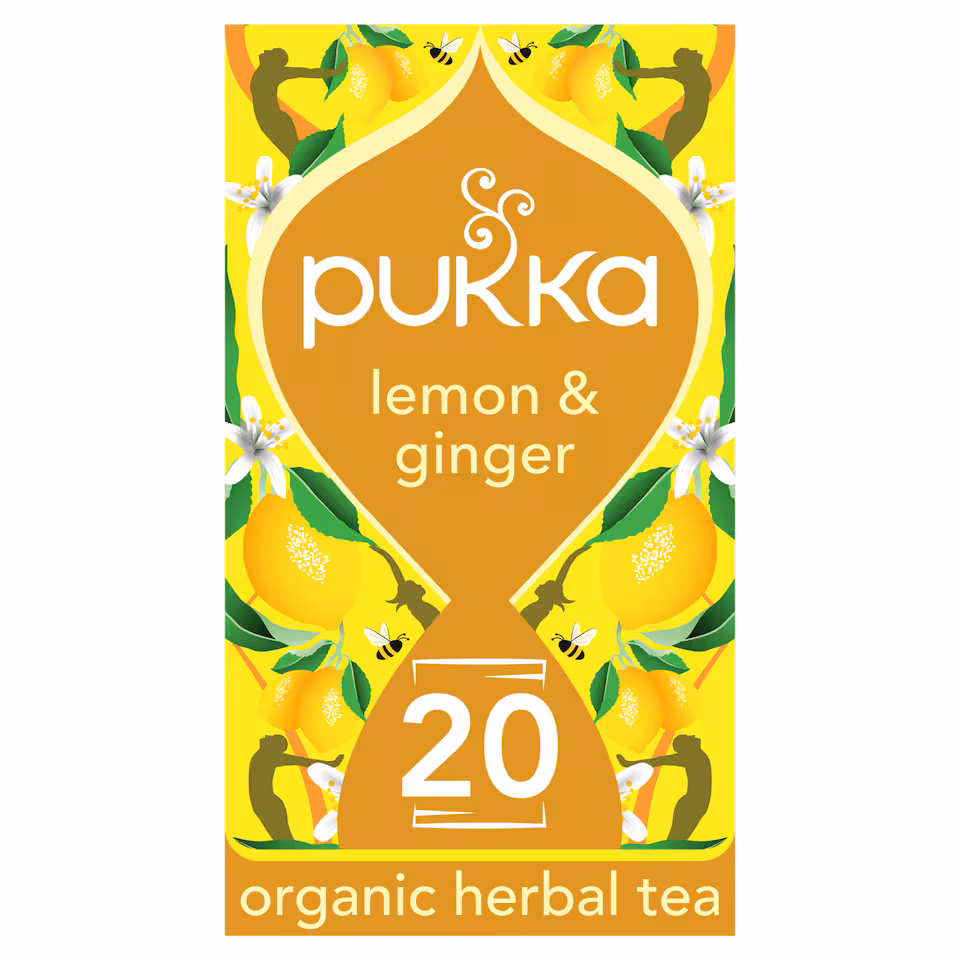Pukka Organic Lemon Ginger And a Touch of Manuka Honey 20 Herbal Tea Sachets 34g