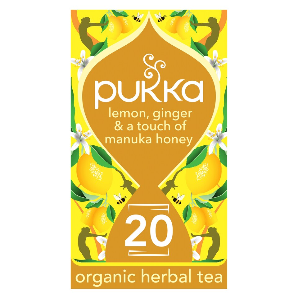 Pukka Organic Lemon Ginger And a Touch of Manuka Honey 20 Herbal Tea Sachets 34g