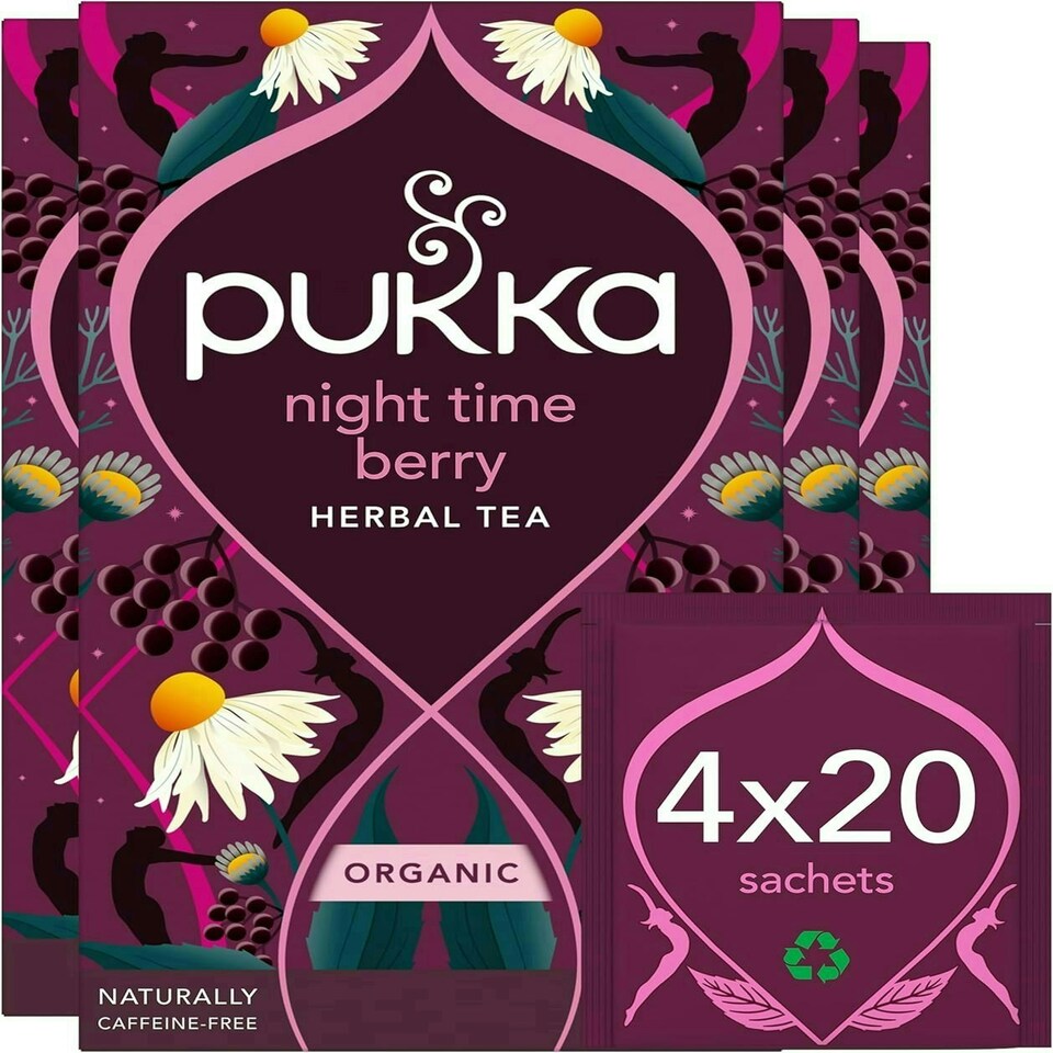 Pukka Herbs Organic Herbal Tea, Night Time Berry, 4 Packs, 80 Teabags | Purple | 4