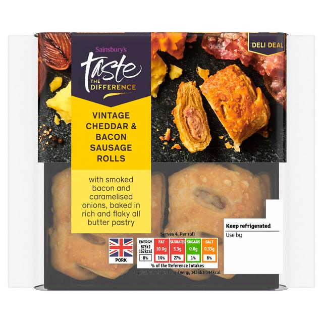 Sainsbury's Vintage Cheddar & Bacon Sausage Rolls, Taste the Difference 188g