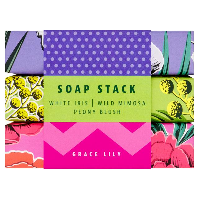 Grace Lily 3 x 100g White Iris, Wild Mimosa & Peony Blush Soap Stack