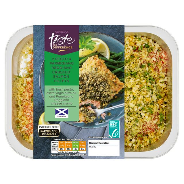 Sainsbury's Ready to Cook Pesto & Parmigiano Reggiano Crusted ASC Salmon Fillets, Taste the Difference x2 300g