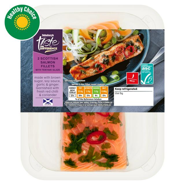 Sainsbury's Ready to Cook ASC Scottish Salmon Fillets with Teriyaki, Soy & Ginger Glaze, Taste the Difference 260g