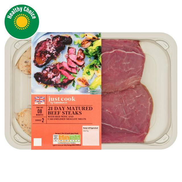 Sainsbury's Ready to Cook British Beef Steaks with Red Wine & Caramelised Shallot Butter x2 300g