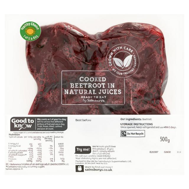 Sainsbury's Cooked Beetroot in Natural Juices 500g
