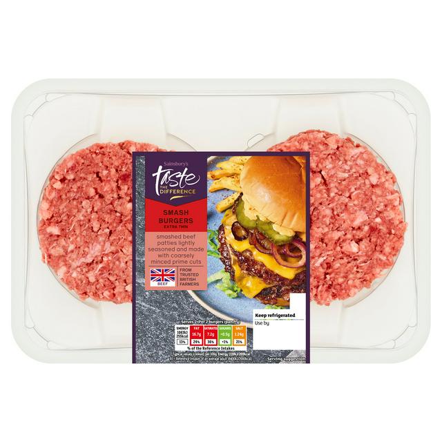 Sainsbury's 4 Extra Thin Lightly Seasoned Smash Burgers, Taste the Difference 340g